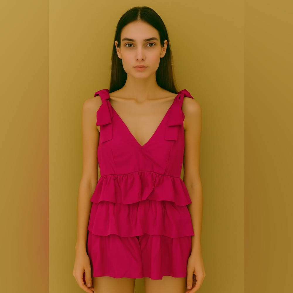 NWT JAYGODFREY Vibrant Fuschia Layered Silk Blouse. Size:M